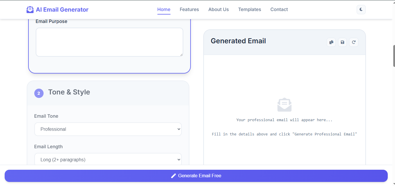 AI Email Generator Interface